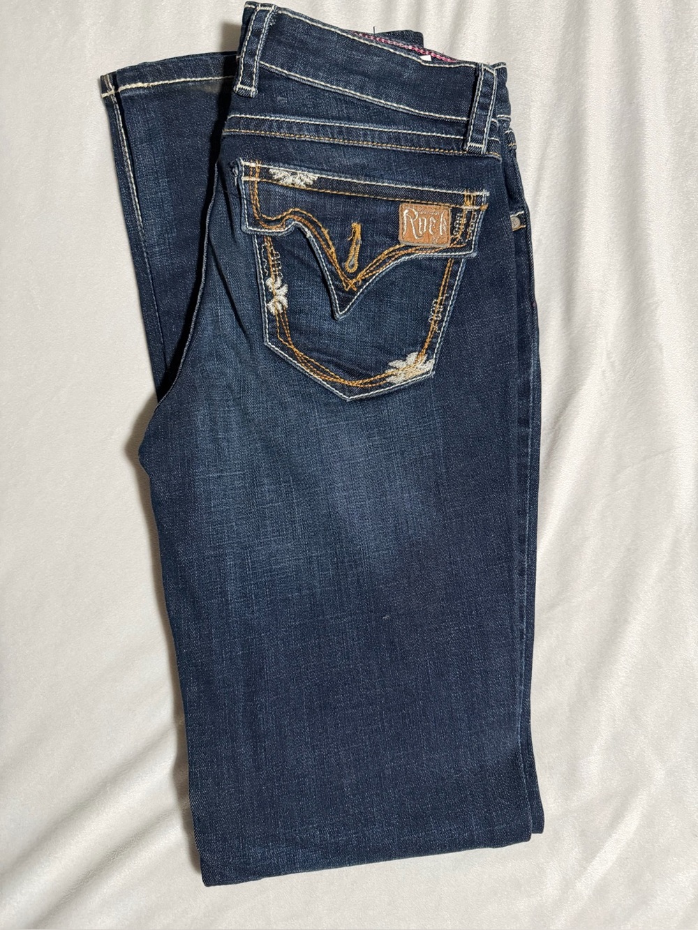 Rock Revival Women's Dark Blue Slim Distressed Pocket Jeans